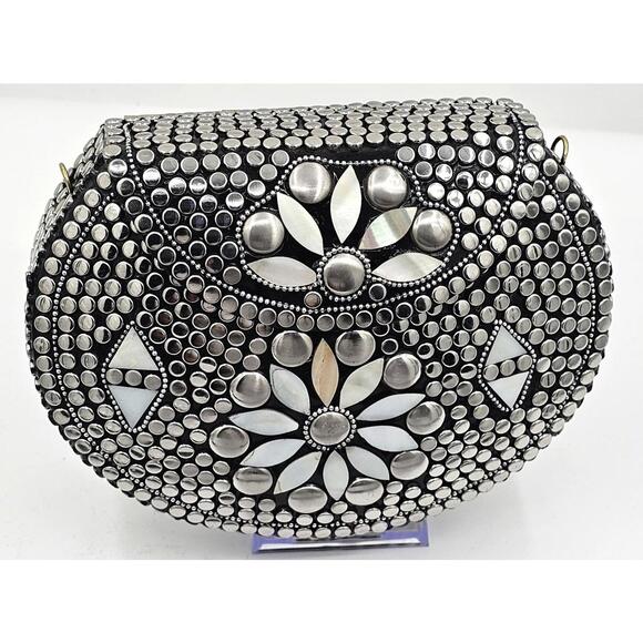 Ramla Studded Floral Black Clutch - Your Party\'s New Best Friend